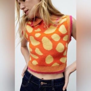 Orange and Yellow Sleeveless Knit Top